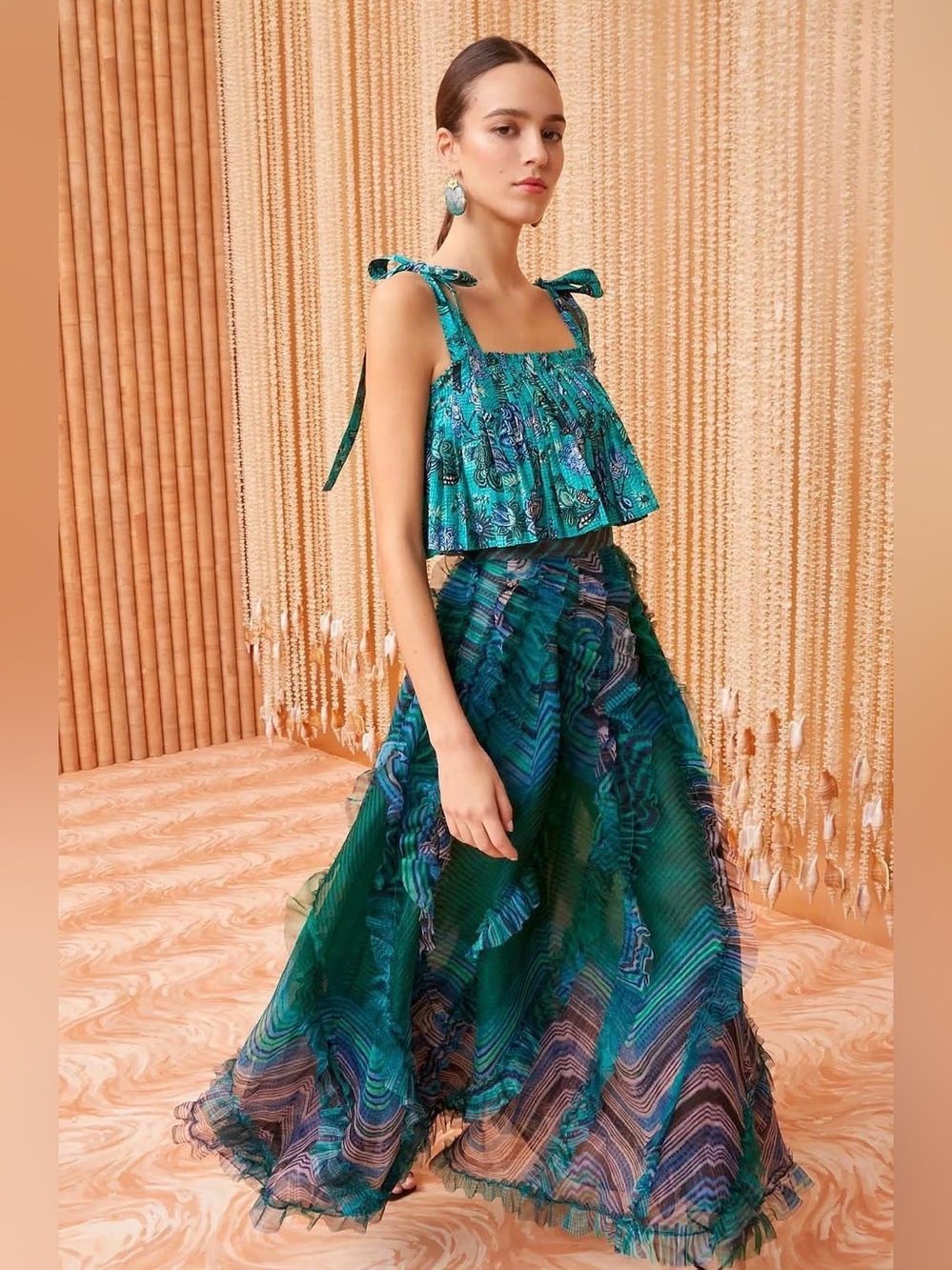 Ulla Johnson Skirt Silk Dahlia Ruffled Midi Women's Size‎ 4Green